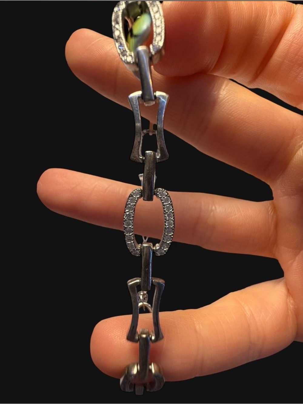 925 Sterling Silver Crystal Link Bracelet | Adjustable Chain | Never Worn
